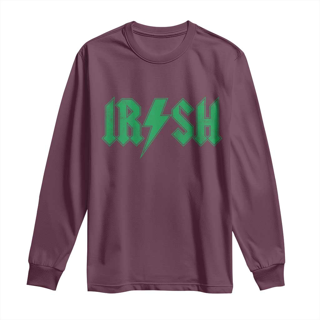 Funny Irish Rocker St Patrickss Day Lightning Bolt Rock and Roll Long Sleeve Shirt TS11 Maroon Print Your Wear