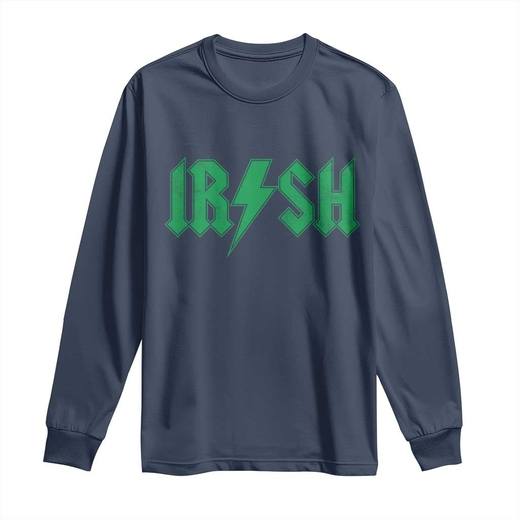 Funny Irish Rocker St Patrickss Day Lightning Bolt Rock and Roll Long Sleeve Shirt TS11 Navy Print Your Wear