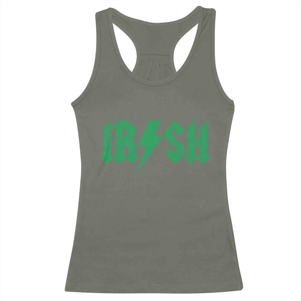 Funny Irish Rocker St Patrickss Day Lightning Bolt Rock and Roll Racerback Tank Top TS11 Military Green Print Your Wear