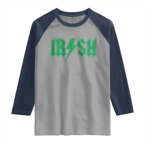 Funny Irish Rocker St Patrickss Day Lightning Bolt Rock and Roll Raglan Shirt TS11 Sport Gray Navy Print Your Wear