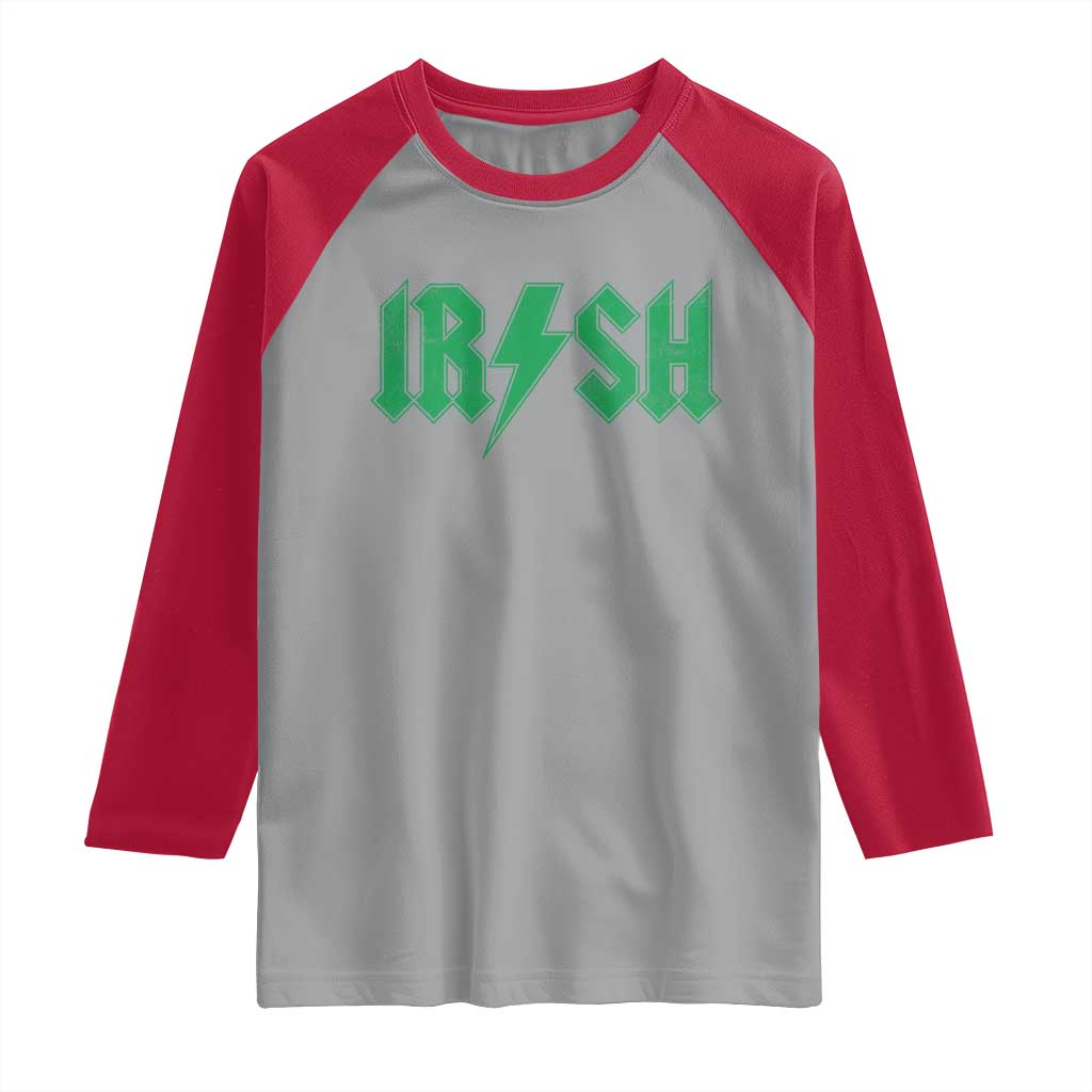 Funny Irish Rocker St Patrickss Day Lightning Bolt Rock and Roll Raglan Shirt TS11 Sport Gray Red Print Your Wear