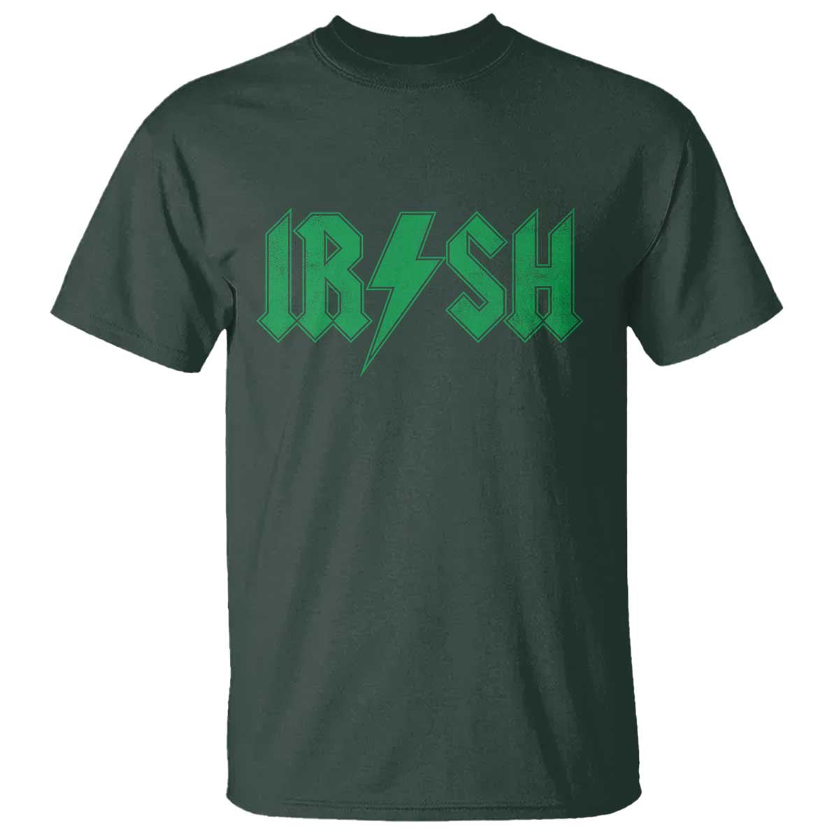 Funny Irish Rocker St Patrickss Day Lightning Bolt Rock and Roll T Shirt TS11 Dark Forest Green Print Your Wear