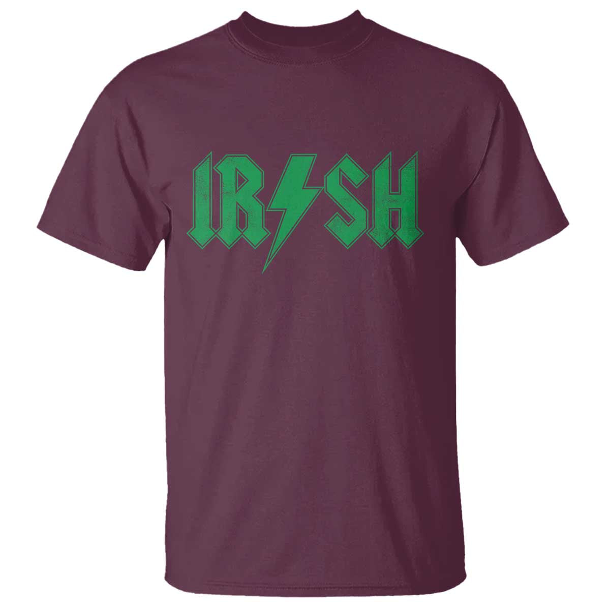 Funny Irish Rocker St Patrickss Day Lightning Bolt Rock and Roll T Shirt TS11 Maroon Print Your Wear
