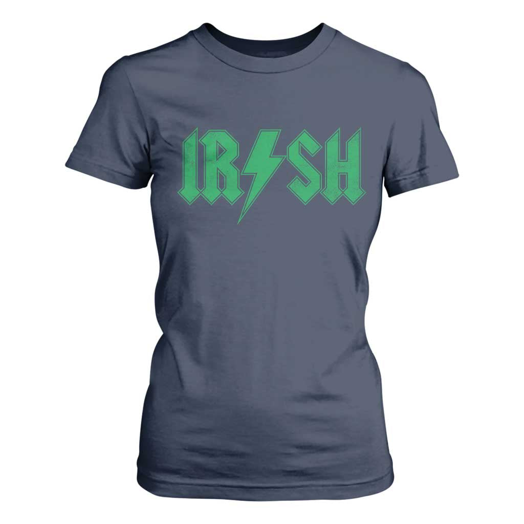 Funny Irish Rocker St Patrickss Day Lightning Bolt Rock and Roll T Shirt For Women TS11 Navy Print Your Wear