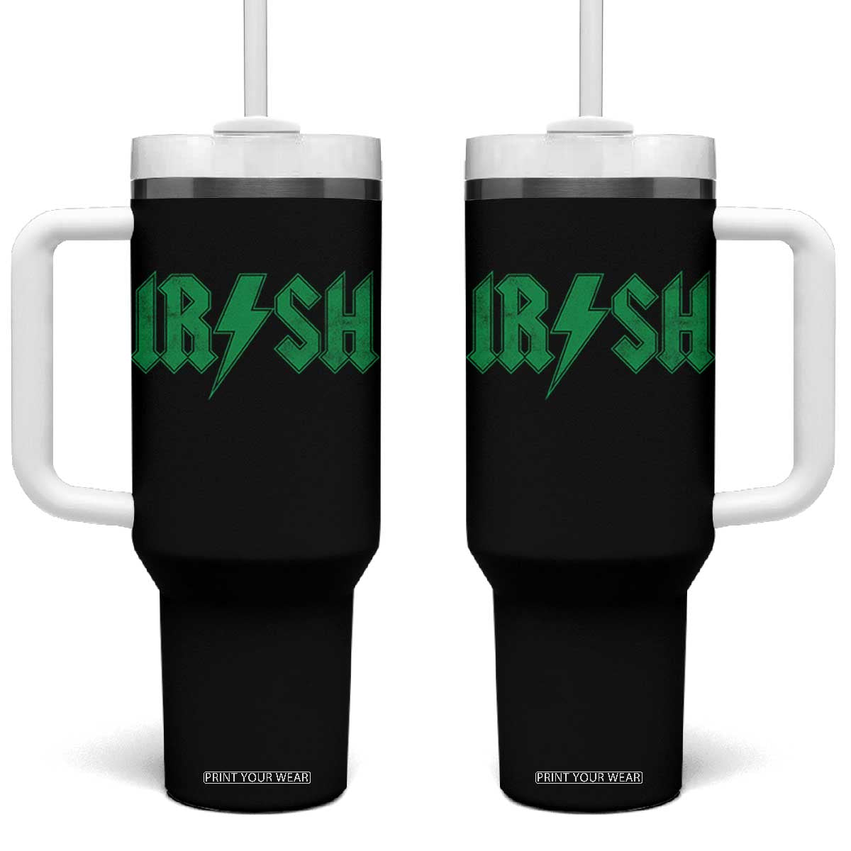 Funny Irish Rocker St Patrickss Day Lightning Bolt Rock and Roll Tumbler With Handle TS11 One Size: 40 oz Black Print Your Wear