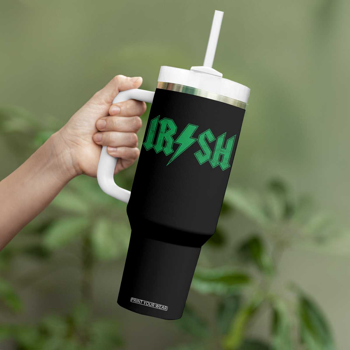 Funny Irish Rocker St Patrickss Day Lightning Bolt Rock and Roll Tumbler With Handle TS11 Print Your Wear