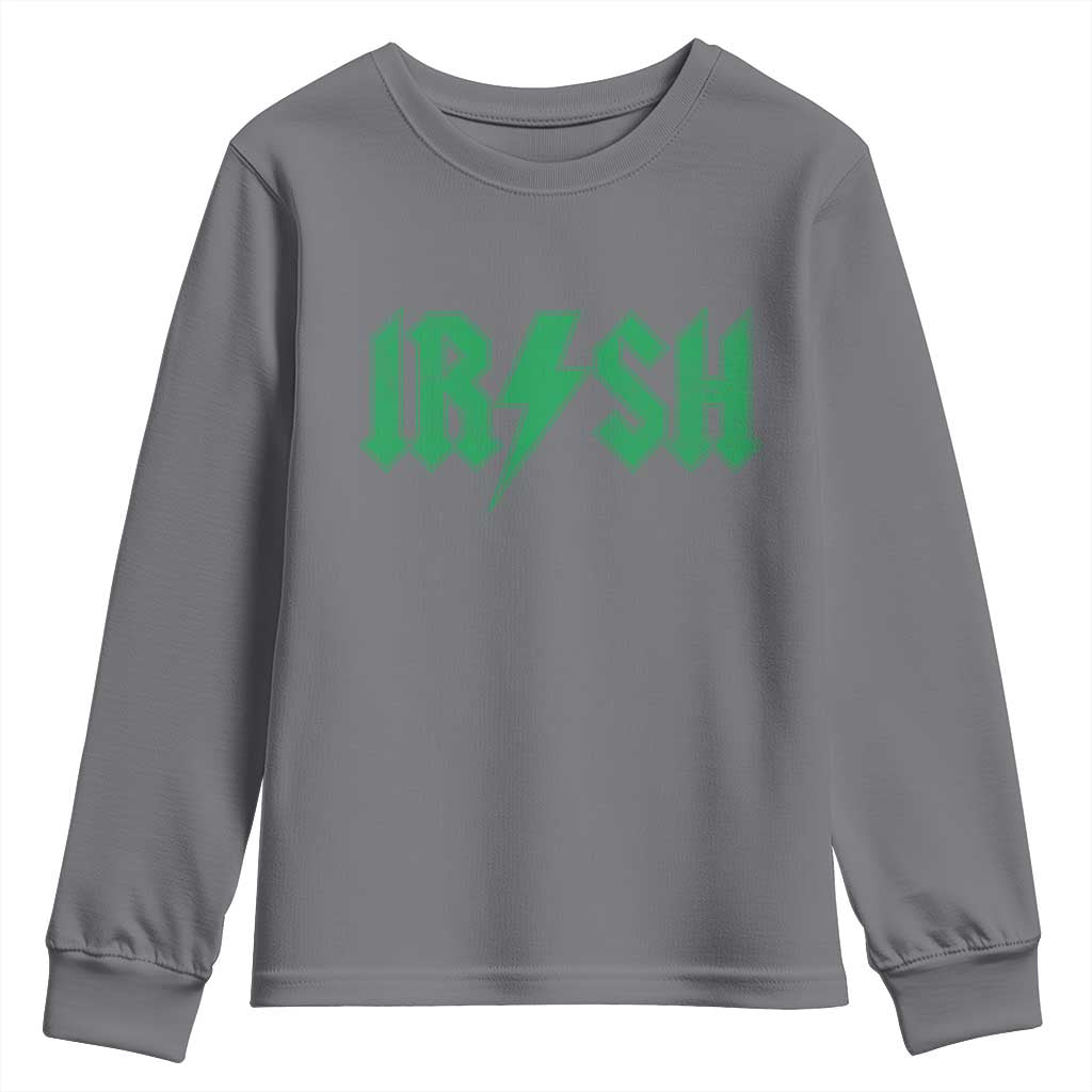 Funny Irish Rocker St Patrickss Day Lightning Bolt Rock and Roll Youth Sweatshirt TS11 Charcoal Print Your Wear