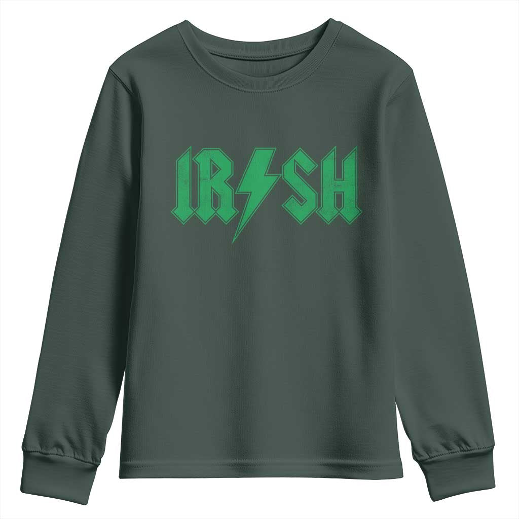 Funny Irish Rocker St Patrickss Day Lightning Bolt Rock and Roll Youth Sweatshirt TS11 Dark Forest Green Print Your Wear