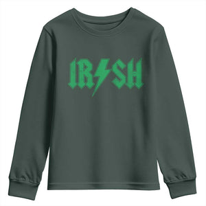 Funny Irish Rocker St Patrickss Day Lightning Bolt Rock and Roll Youth Sweatshirt TS11 Dark Forest Green Print Your Wear