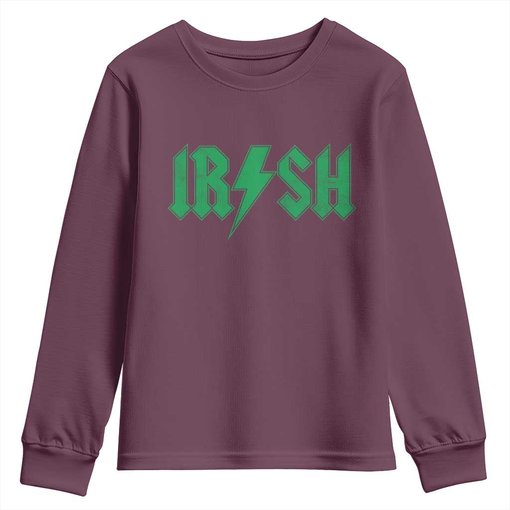 Funny Irish Rocker St Patrickss Day Lightning Bolt Rock and Roll Youth Sweatshirt TS11 Maroon Print Your Wear