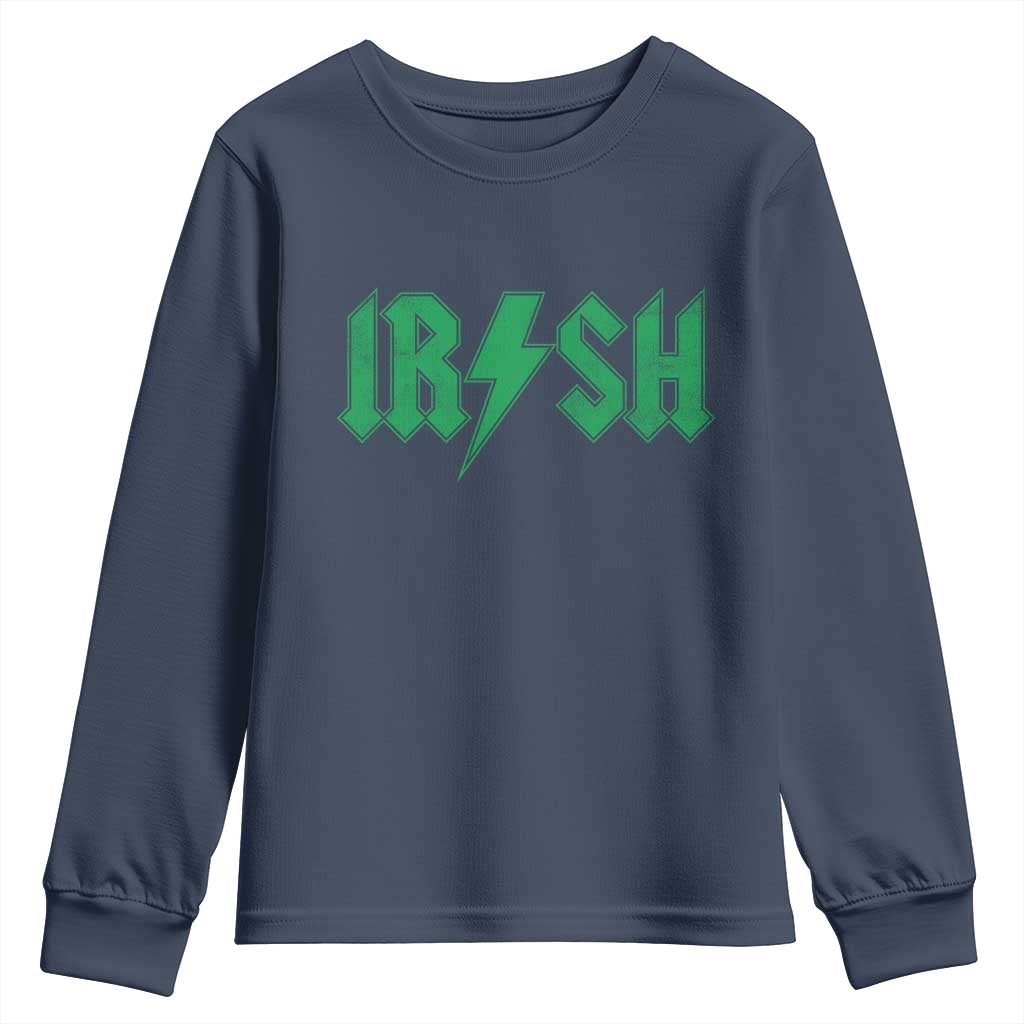 Funny Irish Rocker St Patrickss Day Lightning Bolt Rock and Roll Youth Sweatshirt TS11 Navy Print Your Wear