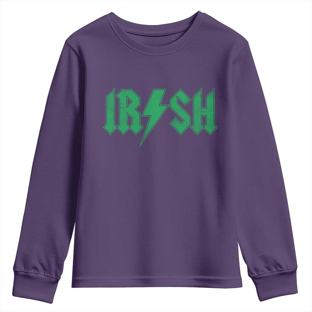 Funny Irish Rocker St Patrickss Day Lightning Bolt Rock and Roll Youth Sweatshirt TS11 Purple Print Your Wear