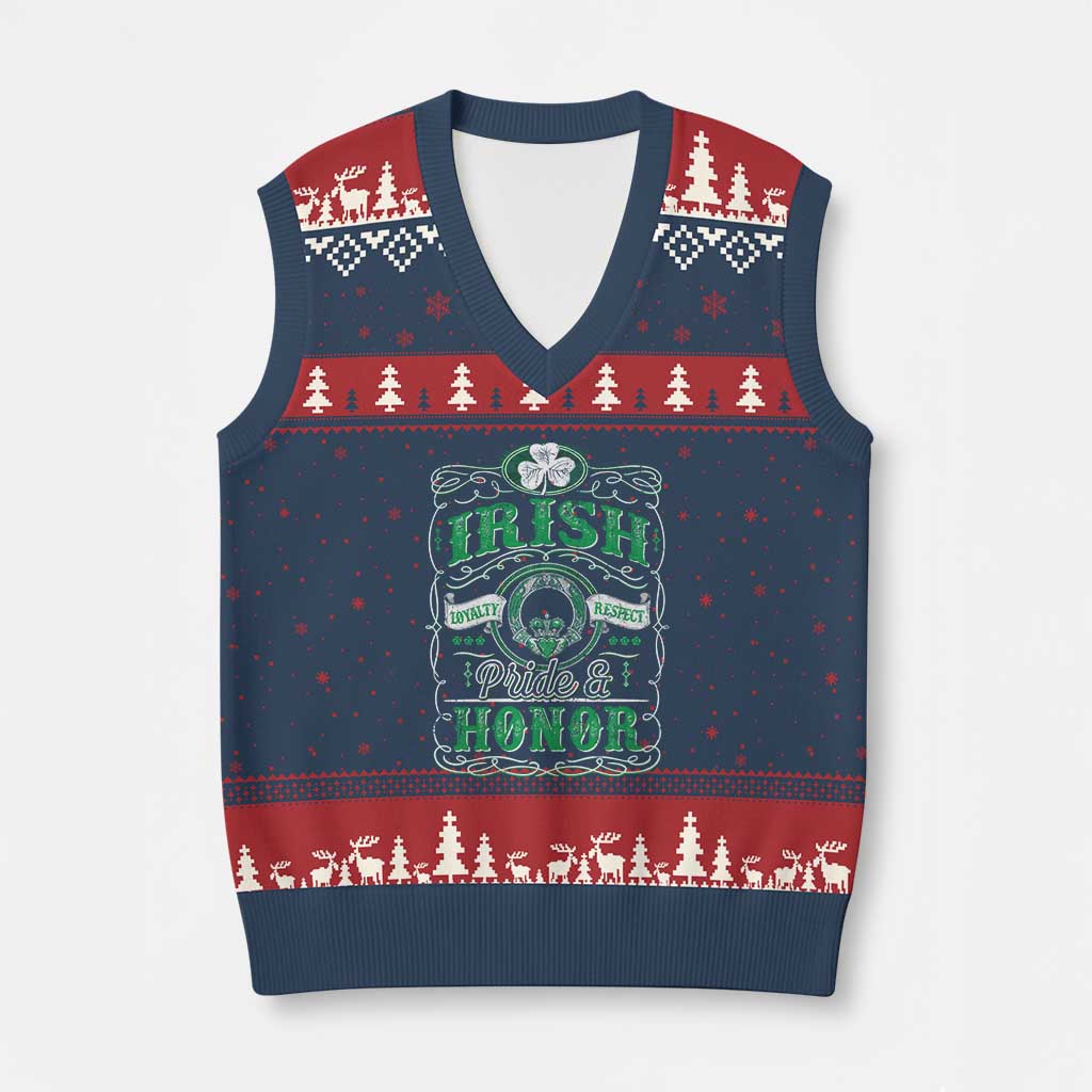 Vintage Irish Pride And Honor St Patricks Day V-Neck Knit Sweater Vest TS11 Navy Red Print Your Wear