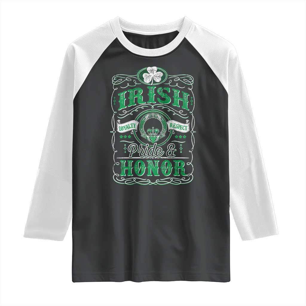 Vintage Irish Pride And Honor St Patricks Day Raglan Shirt TS11 Black White Print Your Wear