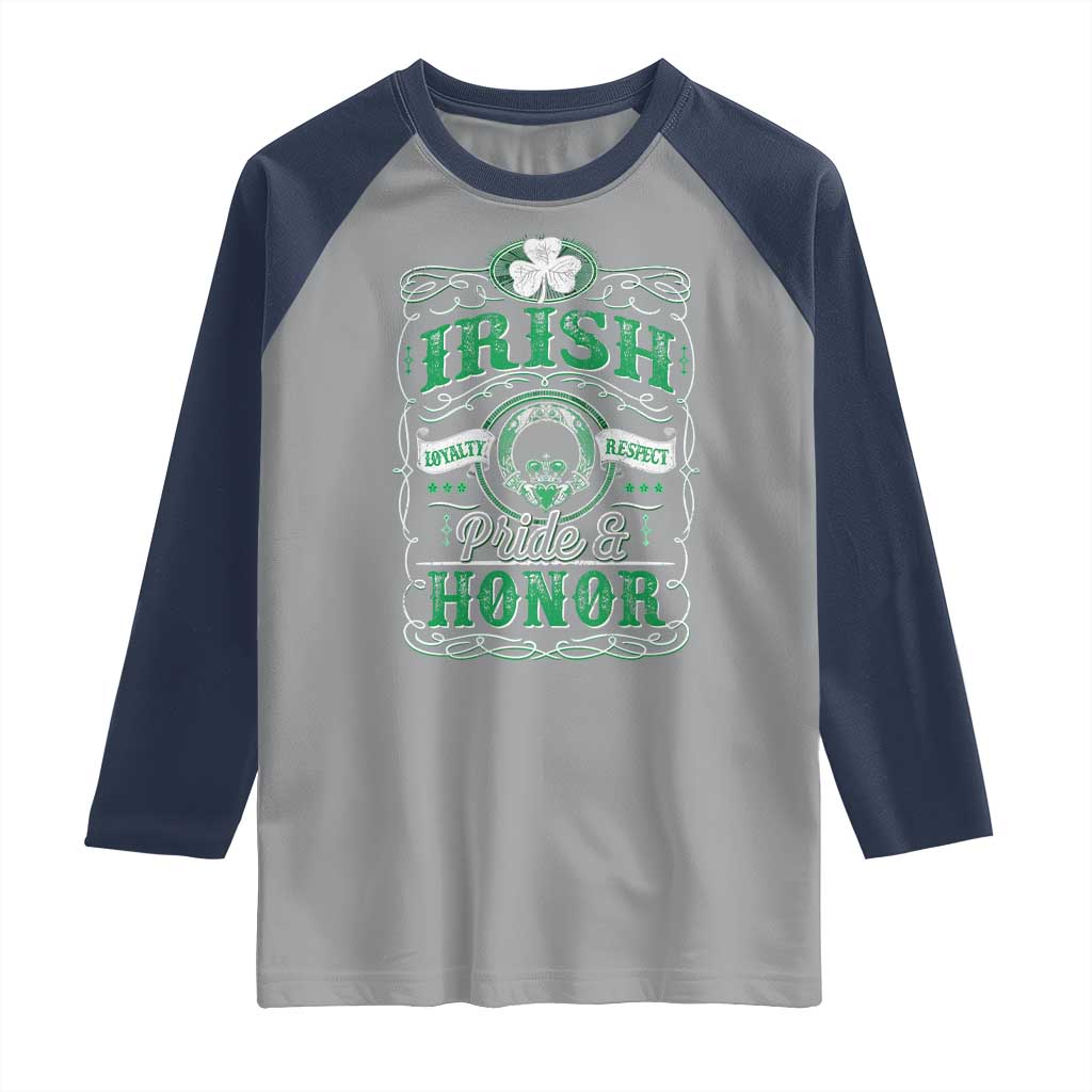 Vintage Irish Pride And Honor St Patricks Day Raglan Shirt TS11 Sport Gray Navy Print Your Wear