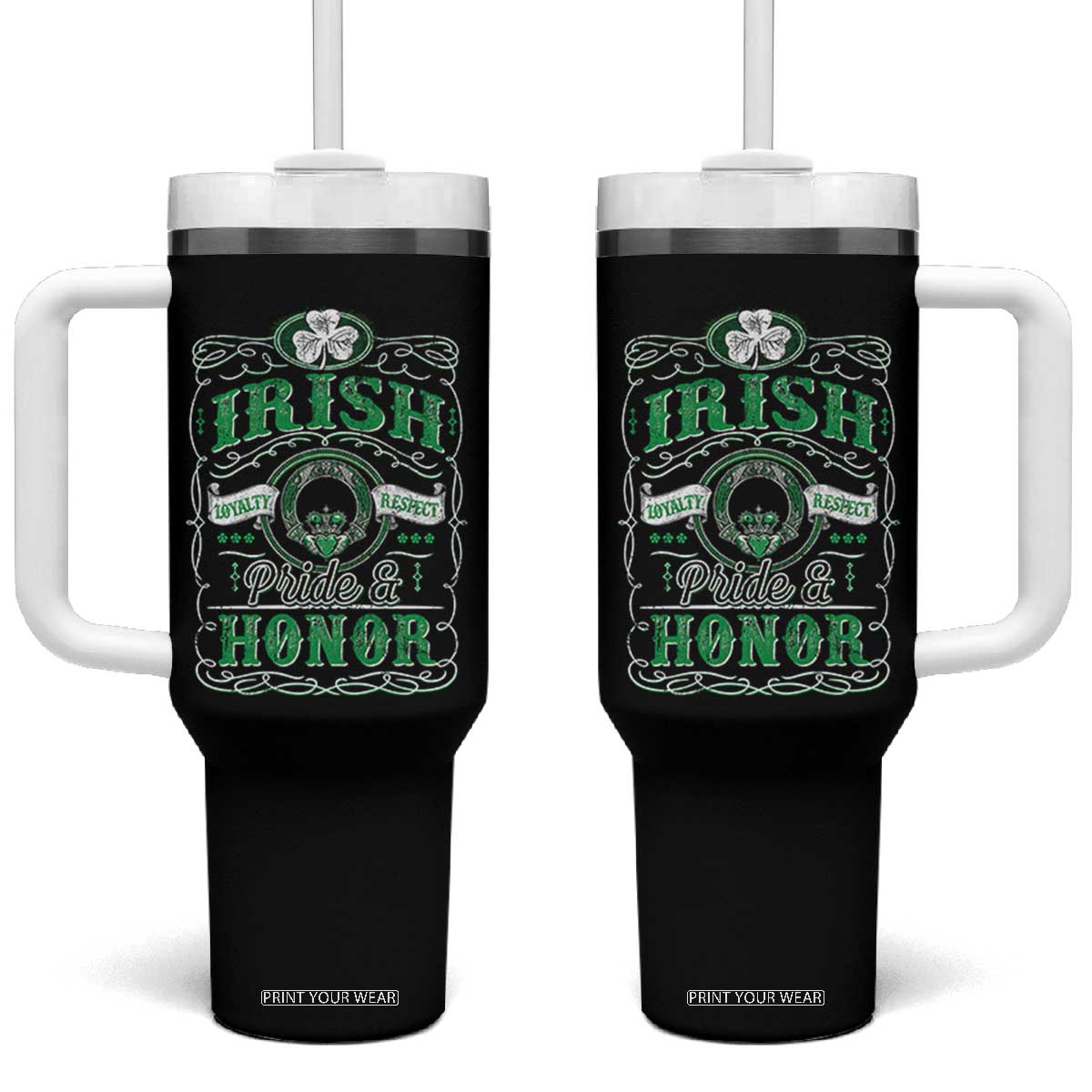 Vintage Irish Pride And Honor St Patricks Day Tumbler With Handle TS11 One Size: 40 oz Black Print Your Wear