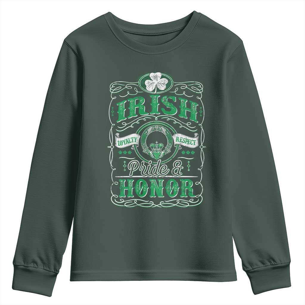 Vintage Irish Pride And Honor St Patricks Day Youth Sweatshirt TS11 Dark Forest Green Print Your Wear