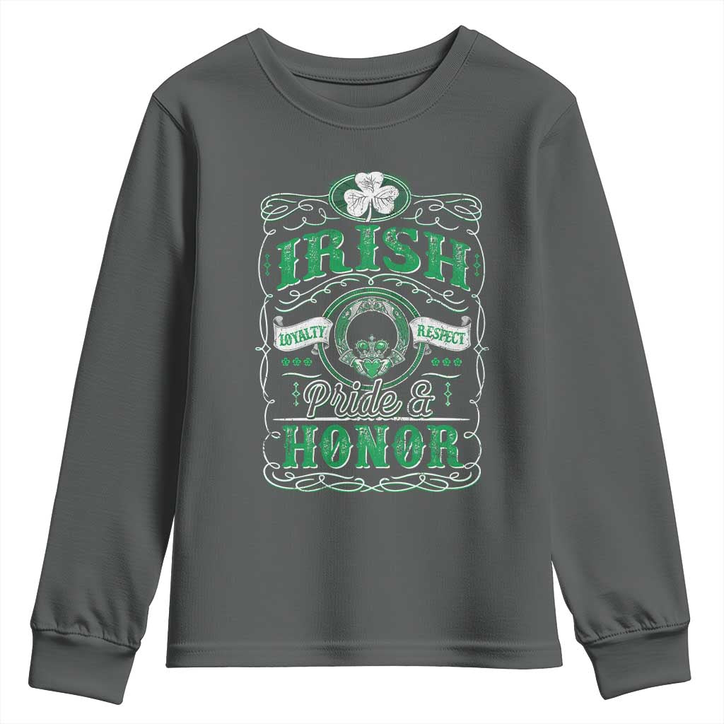Vintage Irish Pride And Honor St Patricks Day Youth Sweatshirt TS11 Dark Heather Print Your Wear