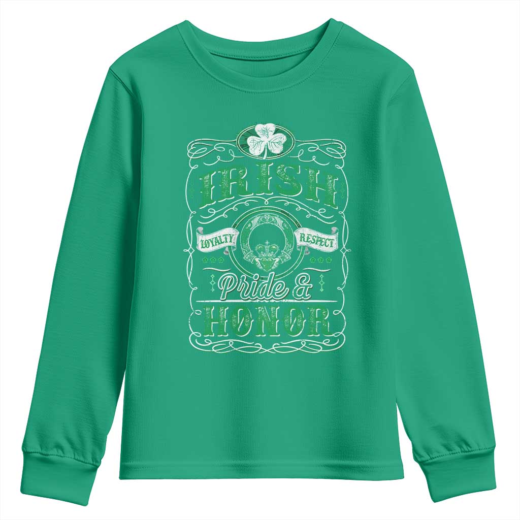 Vintage Irish Pride And Honor St Patricks Day Youth Sweatshirt TS11 Irish Green Print Your Wear