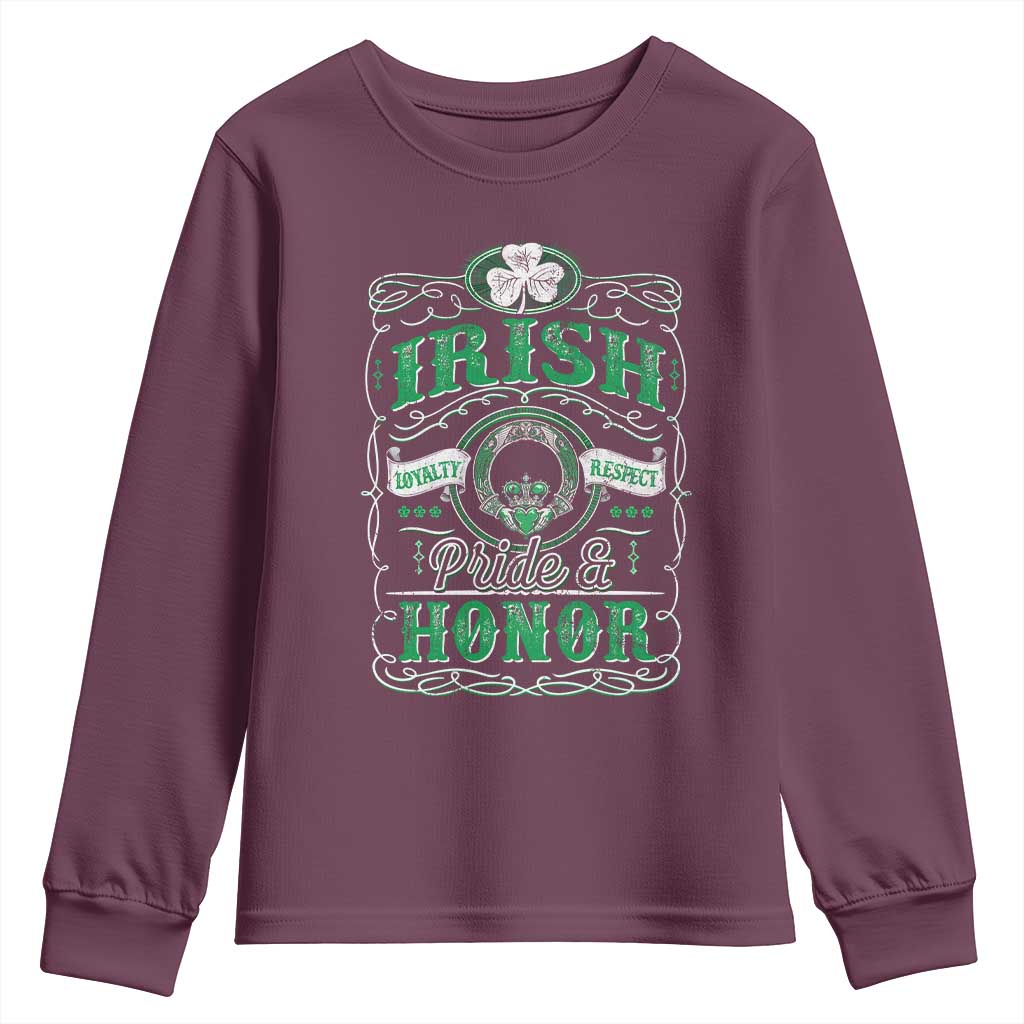 Vintage Irish Pride And Honor St Patricks Day Youth Sweatshirt TS11 Maroon Print Your Wear