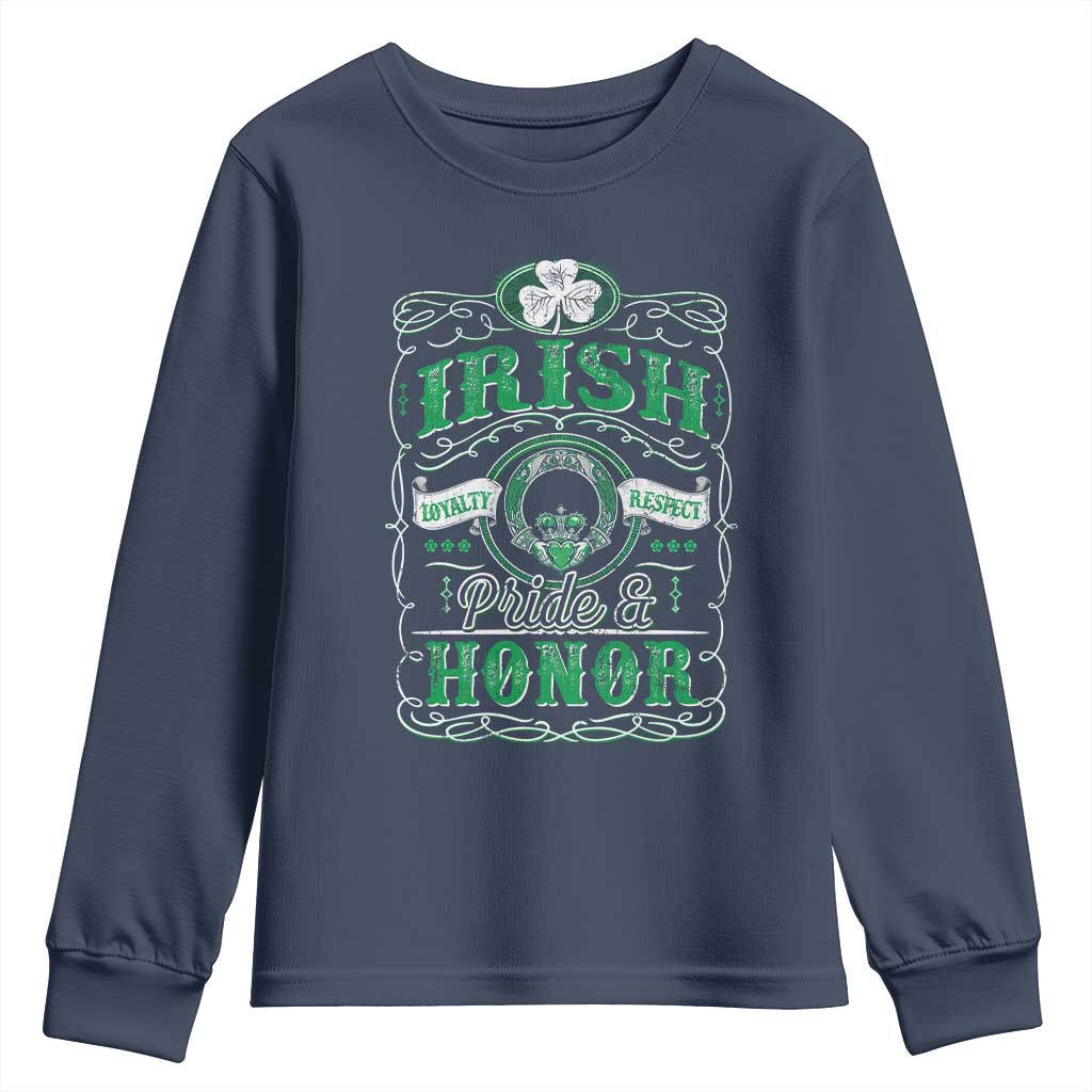 Vintage Irish Pride And Honor St Patricks Day Youth Sweatshirt TS11 Navy Print Your Wear