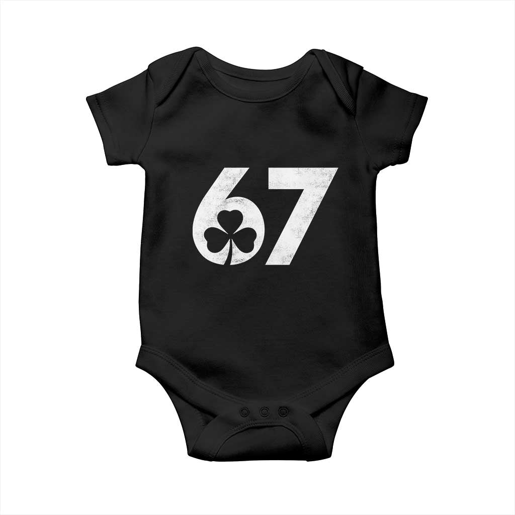 Funny St Patricks Day 67 Six Seven Vintage Shamrock Baby Onesie TS11 Black Print Your Wear