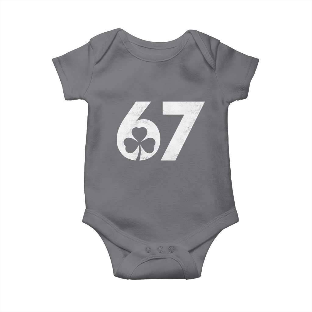 Funny St Patricks Day 67 Six Seven Vintage Shamrock Baby Onesie TS11 Charcoal Print Your Wear