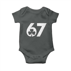 Funny St Patricks Day 67 Six Seven Vintage Shamrock Baby Onesie TS11 Dark Heather Print Your Wear