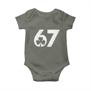 Funny St Patricks Day 67 Six Seven Vintage Shamrock Baby Onesie TS11 Military Green Print Your Wear