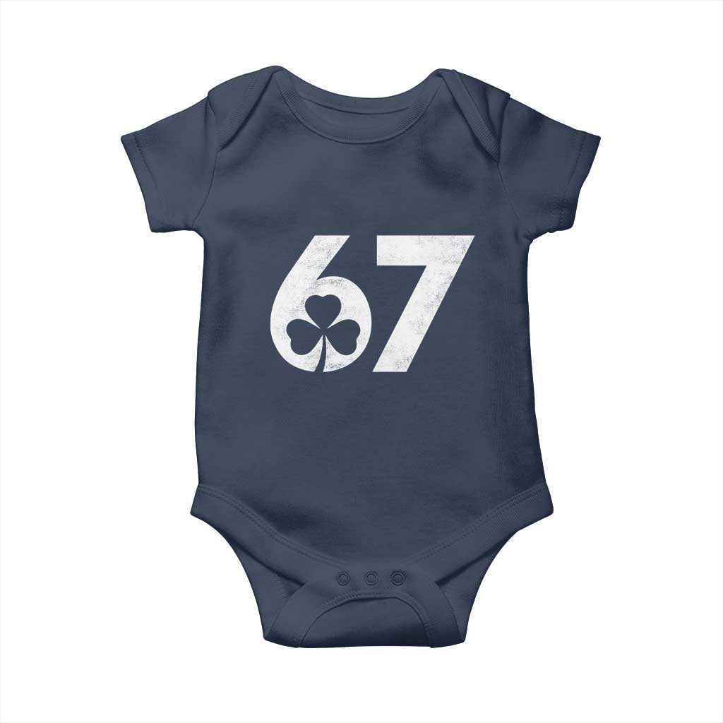 Funny St Patricks Day 67 Six Seven Vintage Shamrock Baby Onesie TS11 Navy Print Your Wear