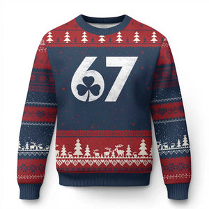 Funny St Patricks Day 67 Six Seven Vintage Shamrock Ugly Christmas Sweater TS11 Navy Red Print Your Wear