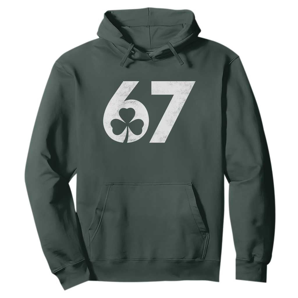 Funny St Patricks Day 67 Six Seven Vintage Shamrock Hoodie TS11 Dark Forest Green Print Your Wear