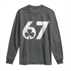 Funny St Patricks Day 67 Six Seven Vintage Shamrock Long Sleeve Shirt TS11 Dark Heather Print Your Wear