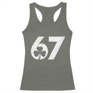 Funny St Patricks Day 67 Six Seven Vintage Shamrock Racerback Tank Top TS11 Military Green Print Your Wear
