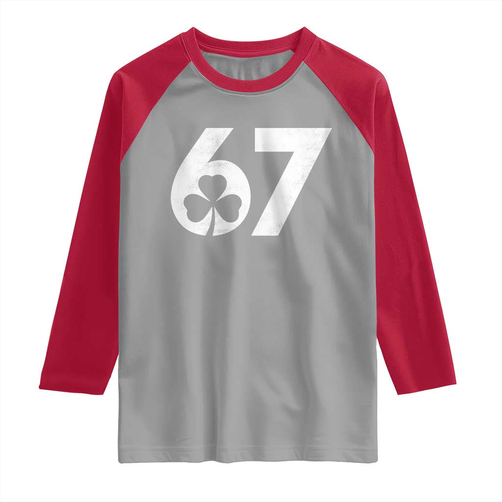 Funny St Patricks Day 67 Six Seven Vintage Shamrock Raglan Shirt TS11 Sport Gray Red Print Your Wear