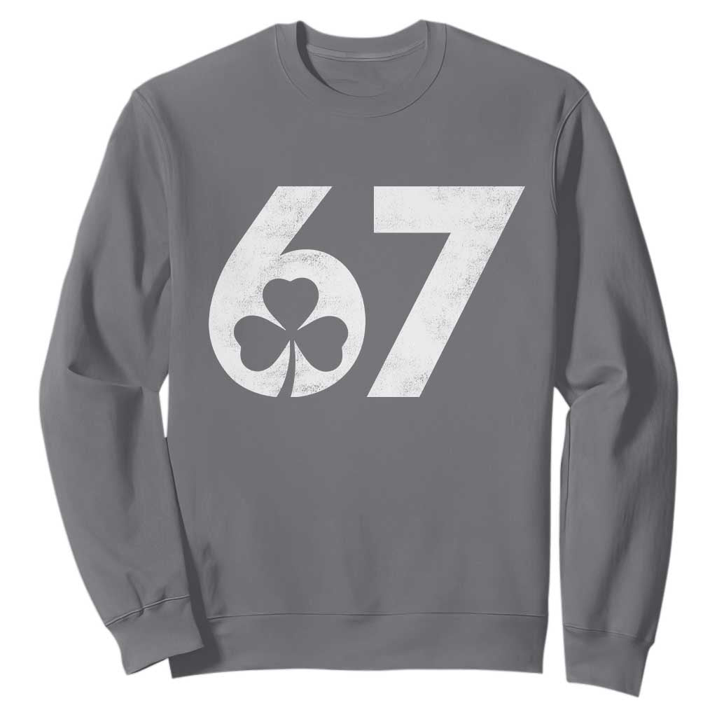 Funny St Patricks Day 67 Six Seven Vintage Shamrock Sweatshirt TS11 Charcoal Print Your Wear