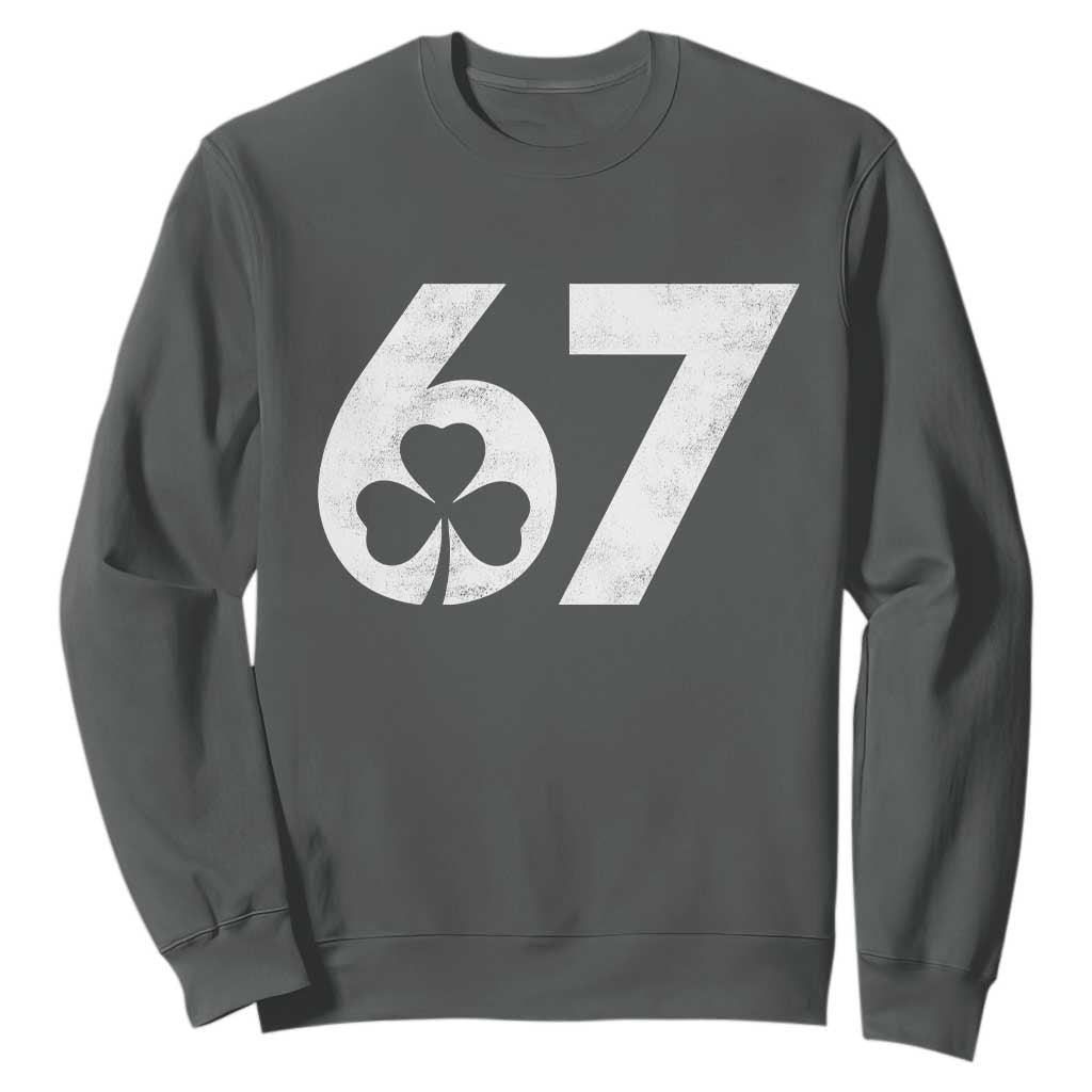 Funny St Patricks Day 67 Six Seven Vintage Shamrock Sweatshirt TS11 Dark Heather Print Your Wear