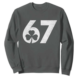 Funny St Patricks Day 67 Six Seven Vintage Shamrock Sweatshirt TS11 Dark Heather Print Your Wear