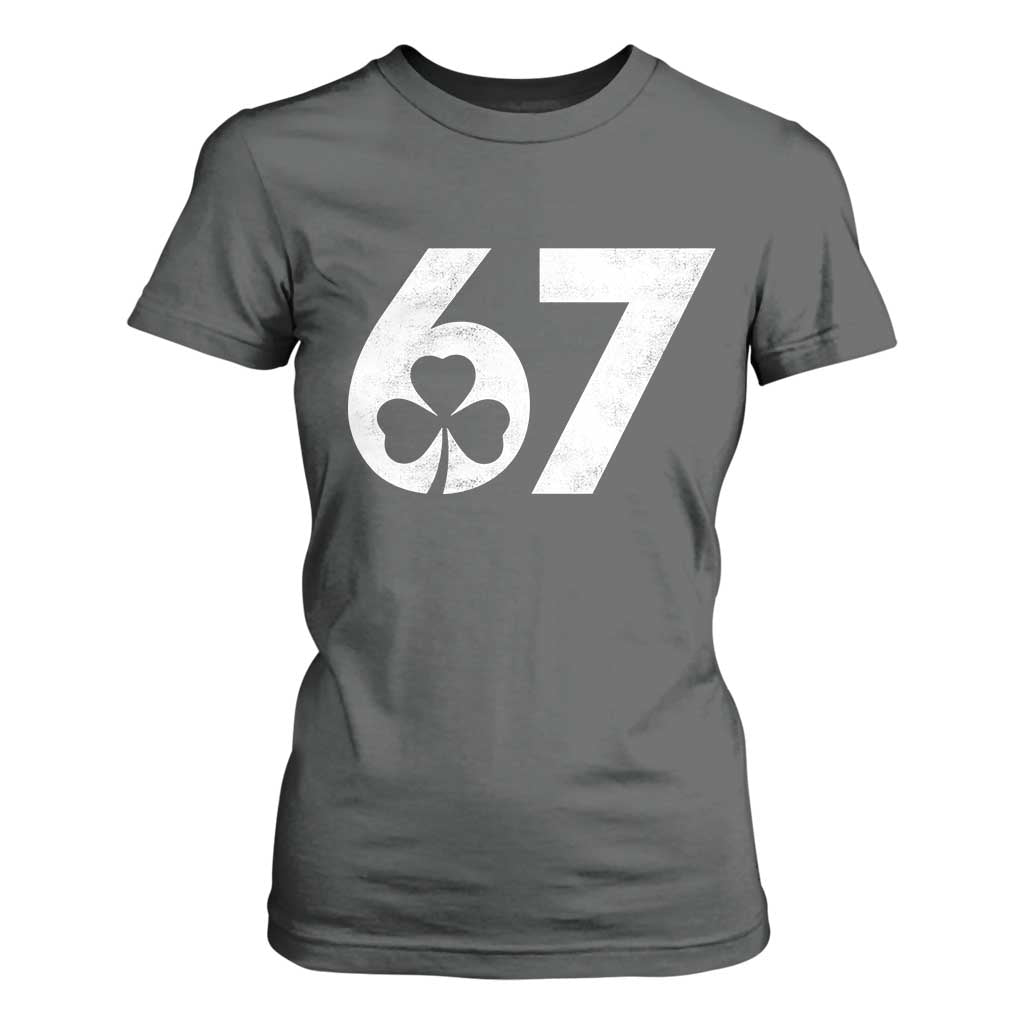 Funny St Patricks Day 67 Six Seven Vintage Shamrock T Shirt For Women TS11 Dark Heather Print Your Wear