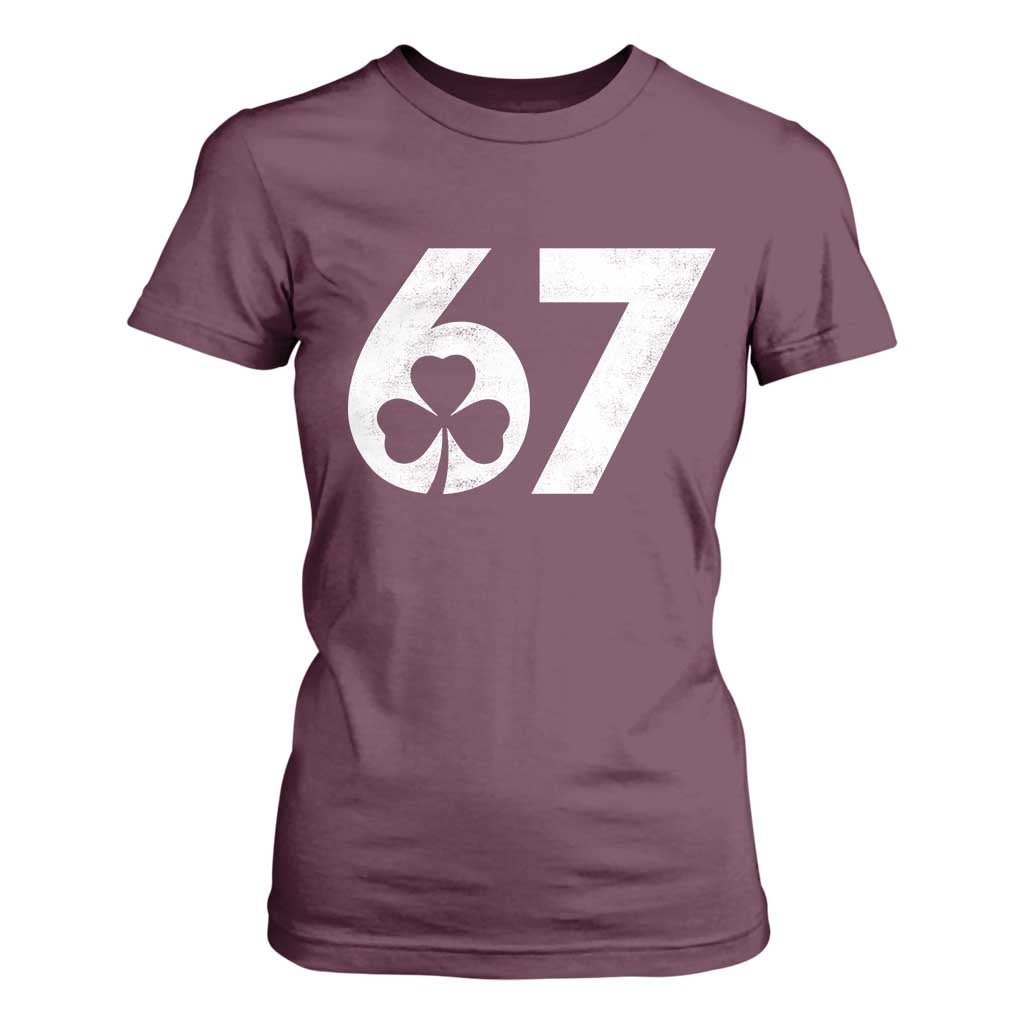 Funny St Patricks Day 67 Six Seven Vintage Shamrock T Shirt For Women TS11 Maroon Print Your Wear