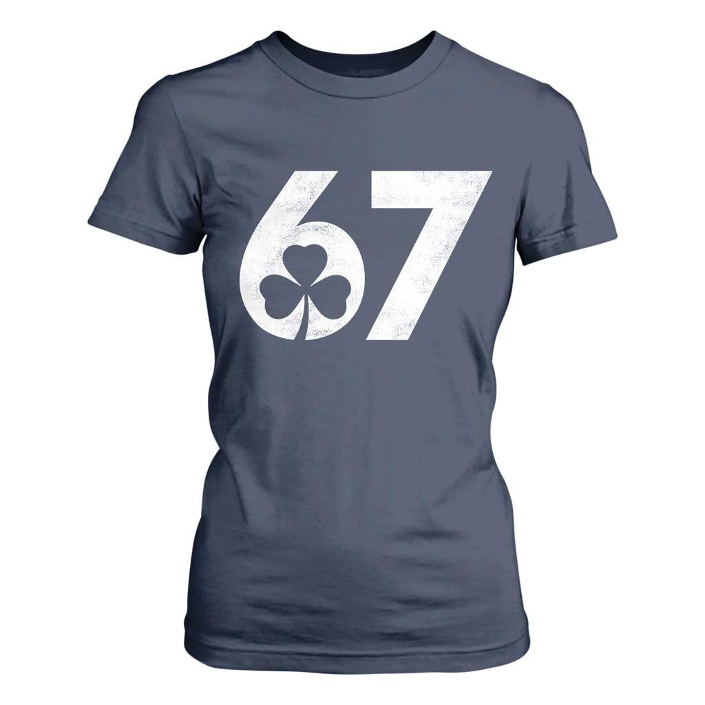 Funny St Patricks Day 67 Six Seven Vintage Shamrock T Shirt For Women TS11 Navy Print Your Wear