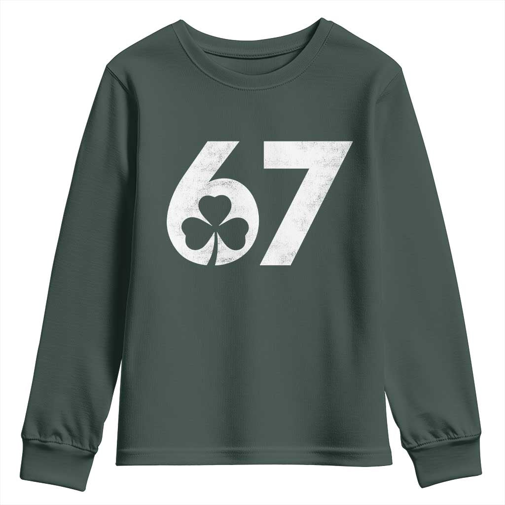 Funny St Patricks Day 67 Six Seven Vintage Shamrock Youth Sweatshirt TS11 Dark Forest Green Print Your Wear
