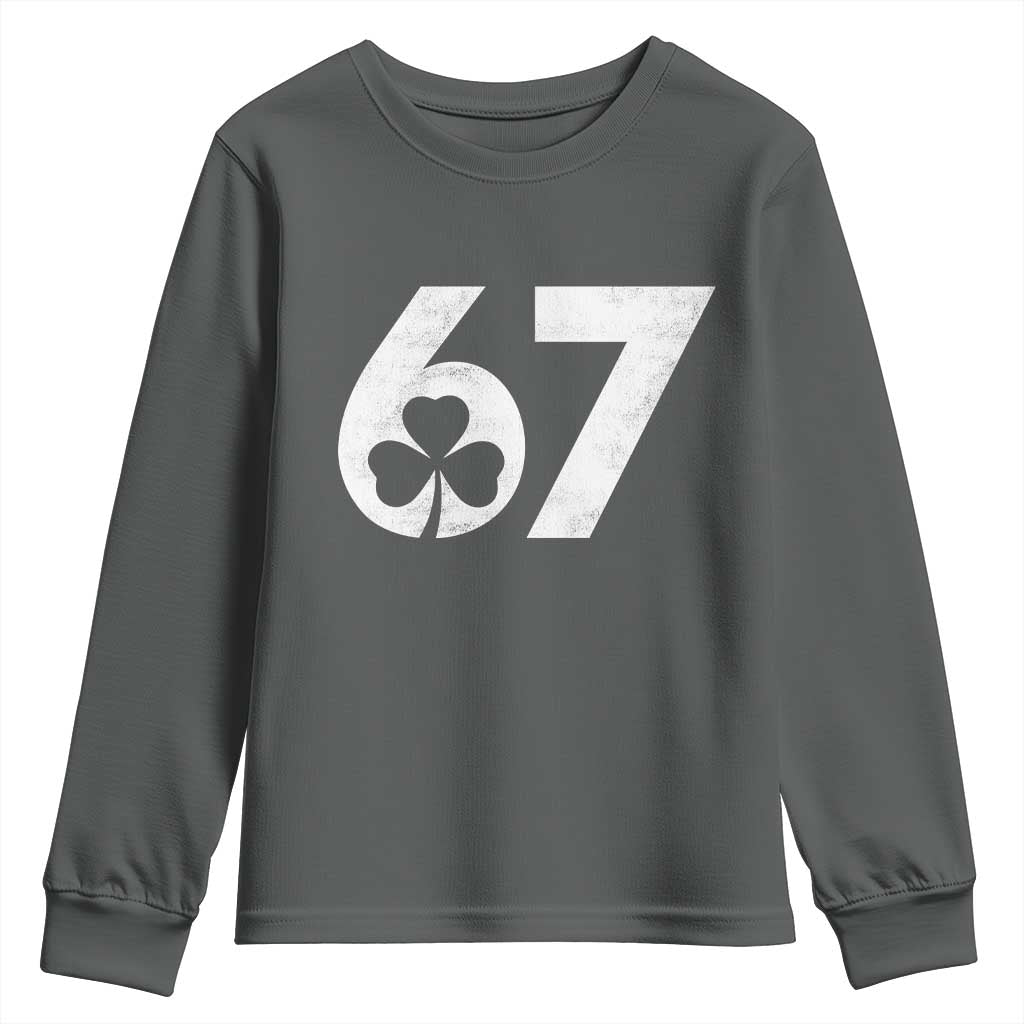 Funny St Patricks Day 67 Six Seven Vintage Shamrock Youth Sweatshirt TS11 Dark Heather Print Your Wear