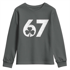 Funny St Patricks Day 67 Six Seven Vintage Shamrock Youth Sweatshirt TS11 Dark Heather Print Your Wear