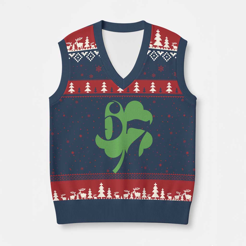 Funny St Patricks Day 67 Six Seven Meme Shamrock V-Neck Knit Sweater Vest TS11 Navy Red Print Your Wear