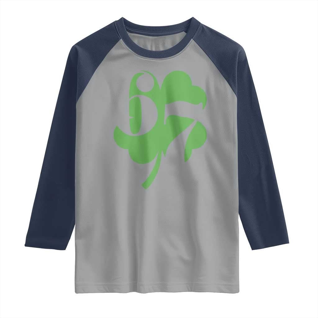 Funny St Patricks Day 67 Six Seven Meme Shamrock Raglan Shirt TS11 Sport Gray Navy Print Your Wear