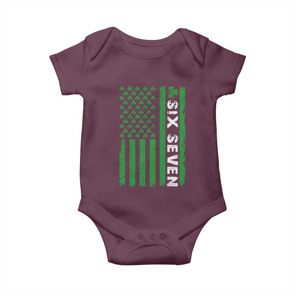 Six Seven 67 St Patricks Day Shamrock Vintage American Flag Baby Onesie TS11 Maroon Print Your Wear