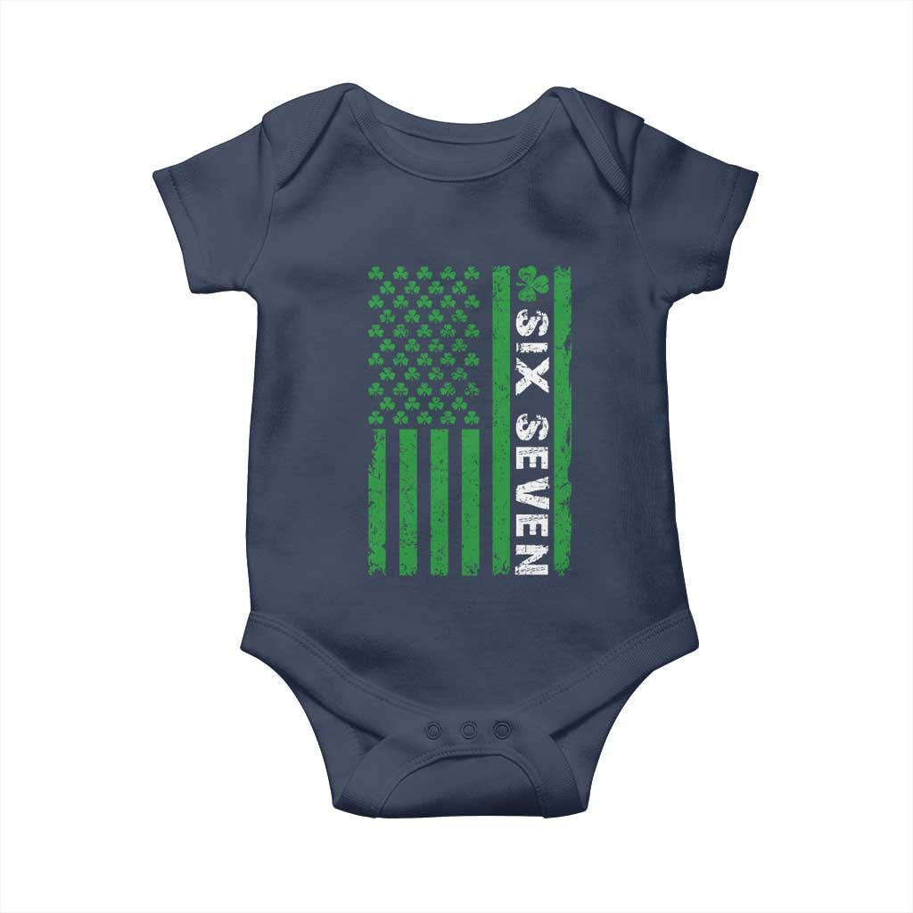 Six Seven 67 St Patricks Day Shamrock Vintage American Flag Baby Onesie TS11 Navy Print Your Wear