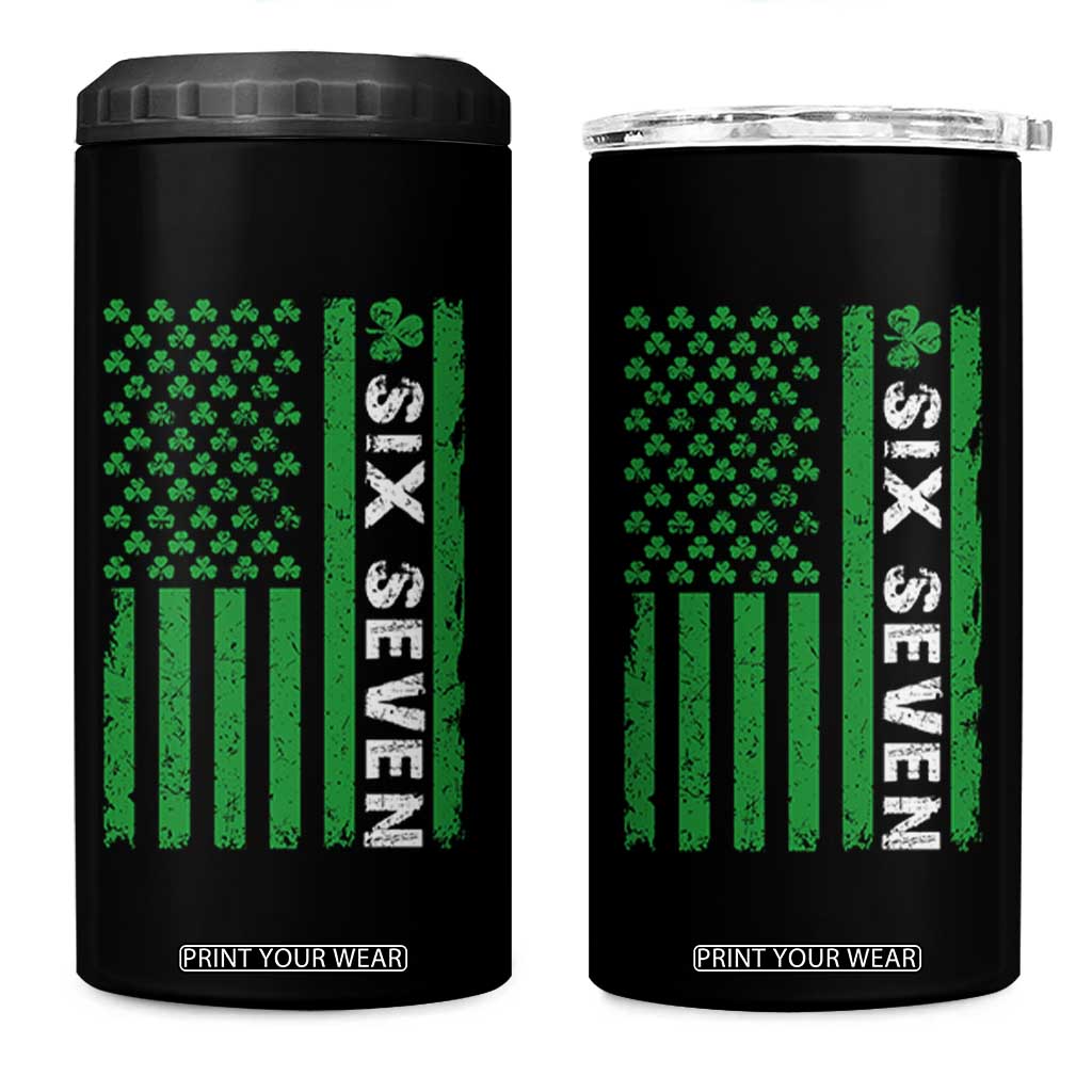 Six Seven 67 St Patricks Day Shamrock Vintage American Flag 4 in 1 Can Cooler Tumbler TS11 One Size: 16 oz Black Print Your Wear