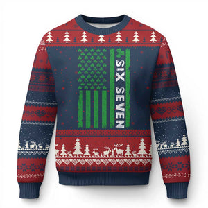 Six Seven 67 St Patricks Day Shamrock Vintage American Flag Ugly Christmas Sweater TS11 Navy Red Print Your Wear